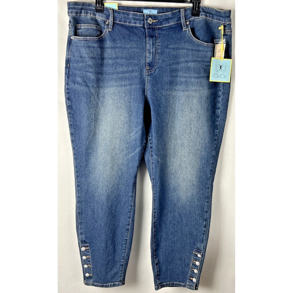 Cece Womens Plus Size 24W Jeans Pearl Buttons Ankle 5 Pocket‎ Indigo Blue D25